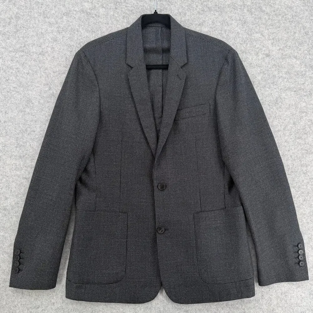 Sandro Paris Houndstooth Gray/Black Wool Two-Button Blazer Size US LARGE (50 FR)